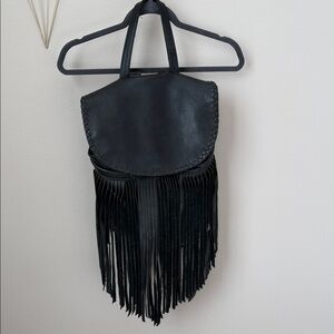JJ Winters Black Leather Fringe Backpack